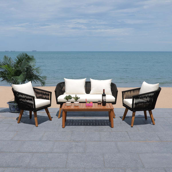 Safavieh Safavieh Velso 4 Pc Living Set - Black Rope/Beige Cushion/Natural Legs
