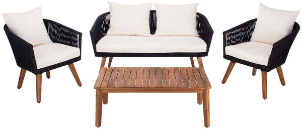 safavieh Safavieh Velso 4 Pc Living Set - Black Rope/Beige Cushion/Natural Legs