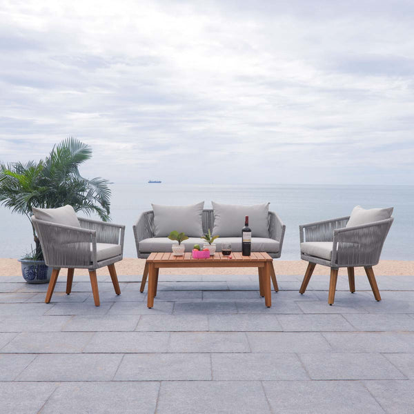 Safavieh Safavieh Velso 4 Pc Living Set - Grey Rope/ Grey Cushion/Natural Legs