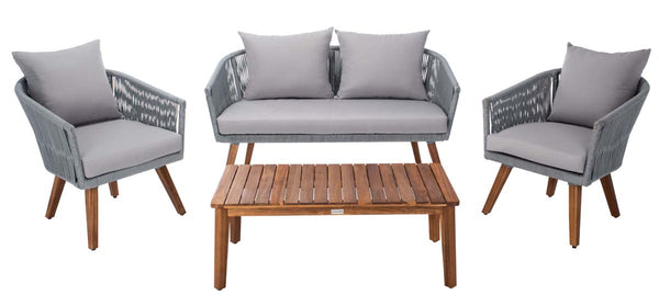 safavieh Safavieh Velso 4 Pc Living Set - Grey Rope/ Grey Cushion/Natural Legs