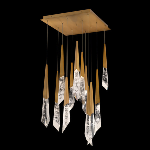 Safavieh Solitude 13 Multi-Light Pendant (Square Canopy) In Aged Brass With Optic Haze Quartz | Schonbek - BPD31413S-AB