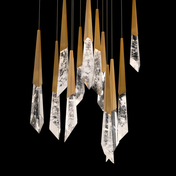 Safavieh Solitude 13 Multi-Light Pendant (Square Canopy) In Aged Brass With Optic Haze Quartz | Schonbek - BPD31413S-AB