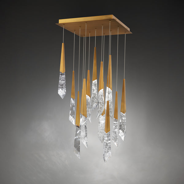 Safavieh Solitude 13 Multi-Light Pendant (Square Canopy) In Aged Brass With Optic Haze Quartz | Schonbek - BPD31413S-AB