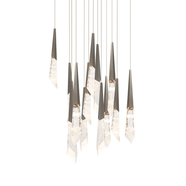 safavieh Solitude 13 Multi-Light Pendant (Square Canopy) in Antique Nickel with Optic Haze Quartz | Schonbek - BPD31413S-AN
