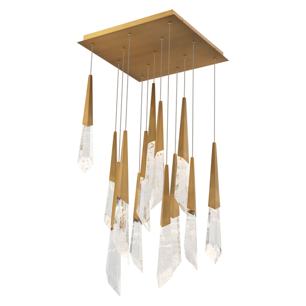 safavieh Solitude 13 Multi-Light Pendant (Square Canopy) in Aged Brass with Optic Haze Quartz | Schonbek - BPD31413S-AB