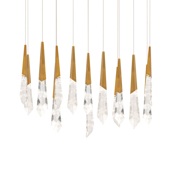 safavieh Solitude 14 Multi-Light Pendant (Square Canopy) in Aged Brass with Optic Haze Quartz | Schonbek - BPD31414L-AB