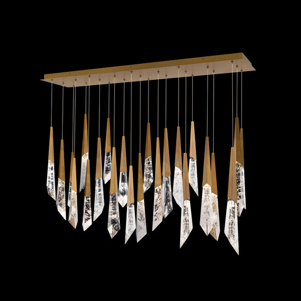 Safavieh Solitude 23 Multi-Light Pendant (Linear Canopy) In Aged Brass With Optic Haze Quartz | Schonbek - BPD31423L-AB