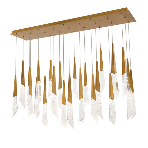 safavieh Solitude 23 Multi-Light Pendant (Linear Canopy) in Aged Brass with Optic Haze Quartz | Schonbek - BPD31423L-AB