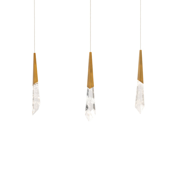 safavieh Solitude 3 Multi-Light Pendant (Linear Canopy) in Aged Brass with Optic Haze Quartz | Schonbek - BPD31403L-AB