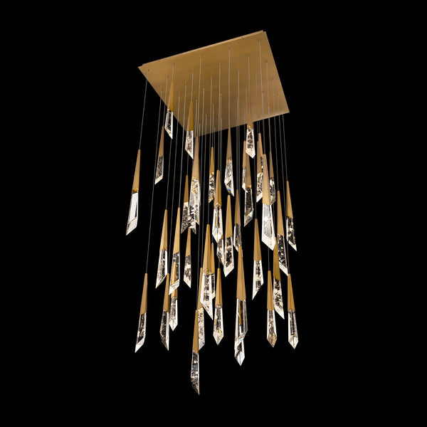 Safavieh Solitude 41 Multi-Light Pendant (Square Canopy) In Aged Brass With Optic Haze Quartz | Schonbek - BPD31441S-AB