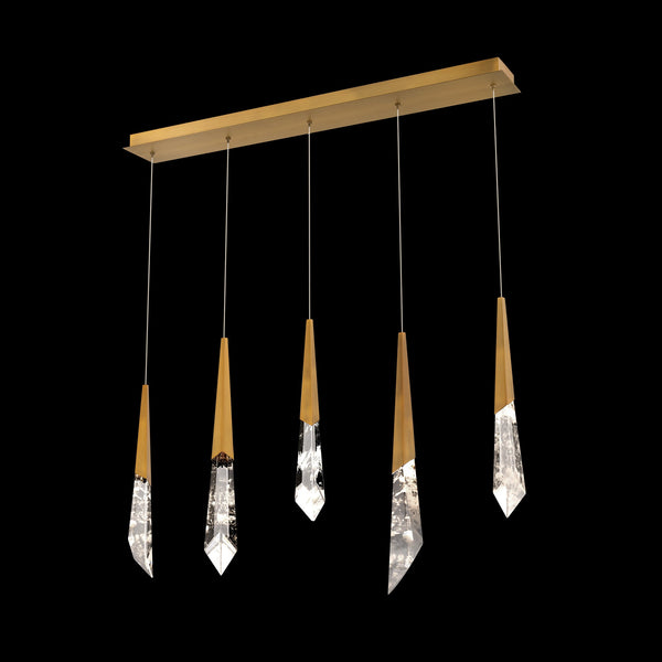 Safavieh Solitude 5 Multi-Light Pendant (Linear Canopy) In Aged Brass With Optic Haze Quartz | Schonbek - BPD31405L-AB