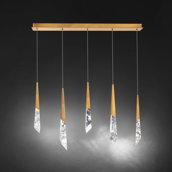 Safavieh Solitude 5 Multi-Light Pendant (Linear Canopy) In Aged Brass With Optic Haze Quartz | Schonbek - BPD31405L-AB