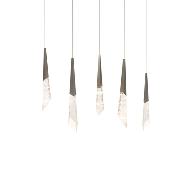 safavieh Solitude 5 Multi-Light Pendant (Linear Canopy) in Antique Nickel with Optic Haze Quartz | Schonbek - BPD31405L-AN