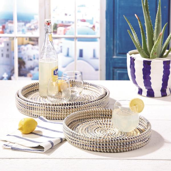 Safavieh Two's Company Nested Woven Trays In Blue/Natural - Seagrass/Plastic (set Of 6)