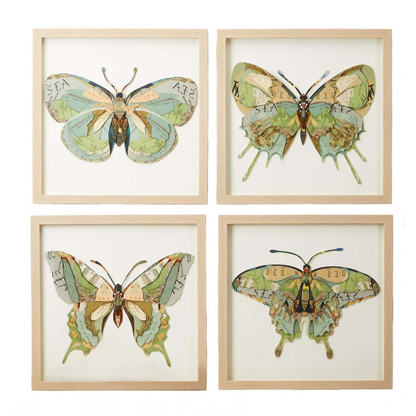 safavieh Two's Company Papillon Butterfly Paper Collage Wall Art - Paper/PS/Glass (set of 4)