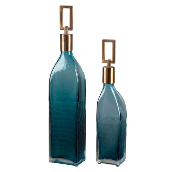 safavieh Uttermost Annabella Teal Glass Bottles S/2