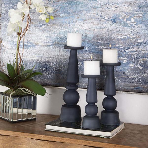 Safavieh Uttermost Cassiopeia Blue Glass Candleholders S/3