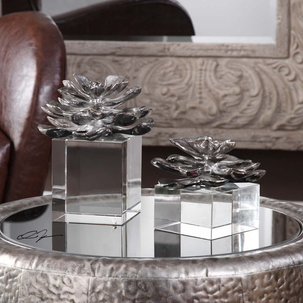 Safavieh Uttermost Indian Lotus Metallic Silver Flowers S/2