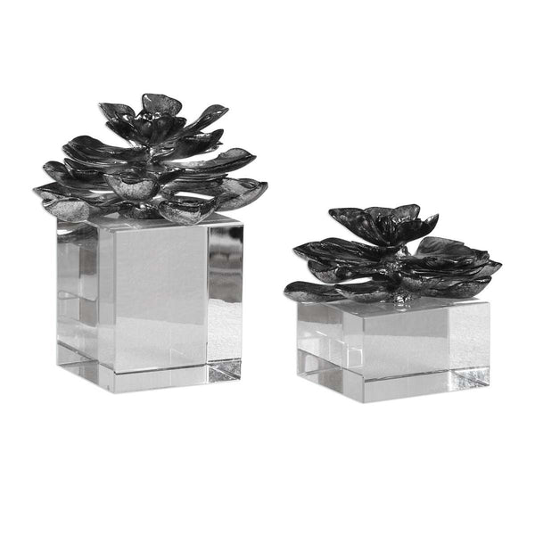 safavieh Uttermost Indian Lotus Metallic Silver Flowers S/2