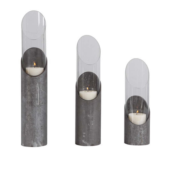 safavieh Uttermost Karter Iron & Glass Candleholders Set/3