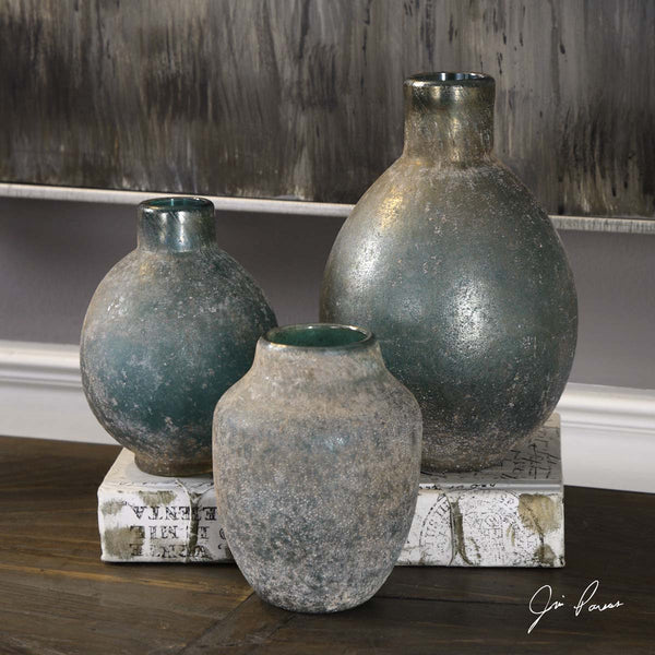 Safavieh Uttermost Mercede Weathered Blue-Green Vases S/3