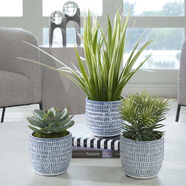 safavieh Uttermost Puebla Greenery In Blue & White Pots S/3