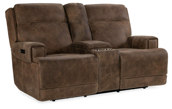 Safavieh Wheeler Console Loveseat With Power Recline & Power Headrest - Brown | Hooker Furniture - SS762-PHZC2-085