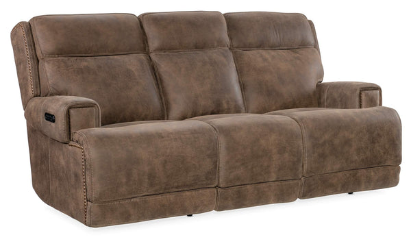 safavieh Wheeler Sofa with Power Recline & Power Headrest - Brown | Hooker Furniture - SS762-PHZ3-085