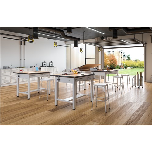 Safco Ranger Steel 4-Post Table 60” W X 37.5” D With Tool Drawer And Shallow Drawer