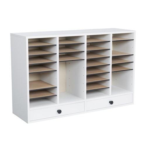 Safco Wood Adjustable Literature Organizer 32 Compartment W. Drawer