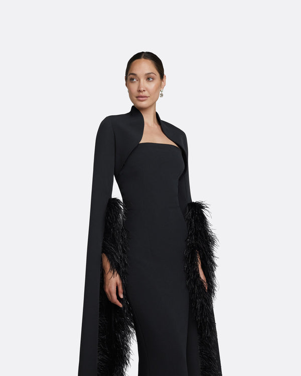 Safiyaa Amari Black Feather-Trimmed Bolero & Soshin Dress