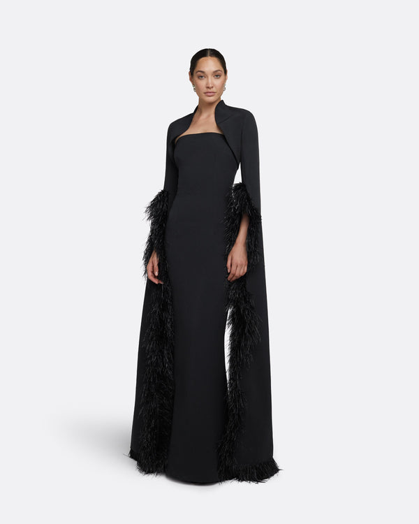 Safiyaa Amari Black Feather-Trimmed Bolero & Soshin Dress