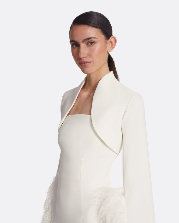 Safiyaa Amari Ivory Feather-Trimmed Bolero And Soshin Dress