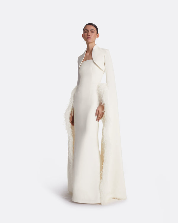 Safiyaa Amari Ivory Feather-Trimmed Bolero And Soshin Dress