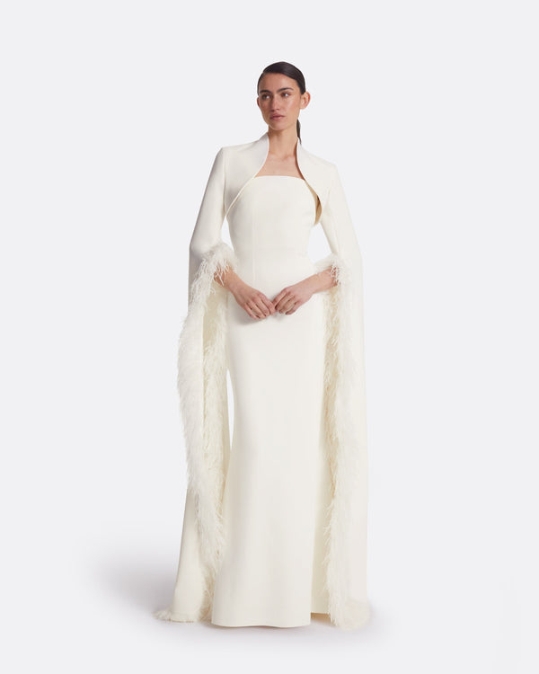 safiyaa Amari Ivory Feather-Trimmed Bolero And Soshin Dress