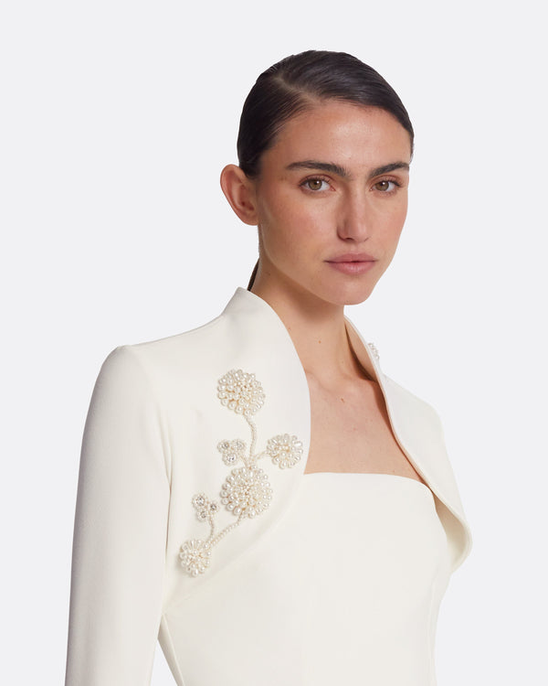 Safiyaa Amari Ivory Harness & Soshin Dress With Carnation Embroidery