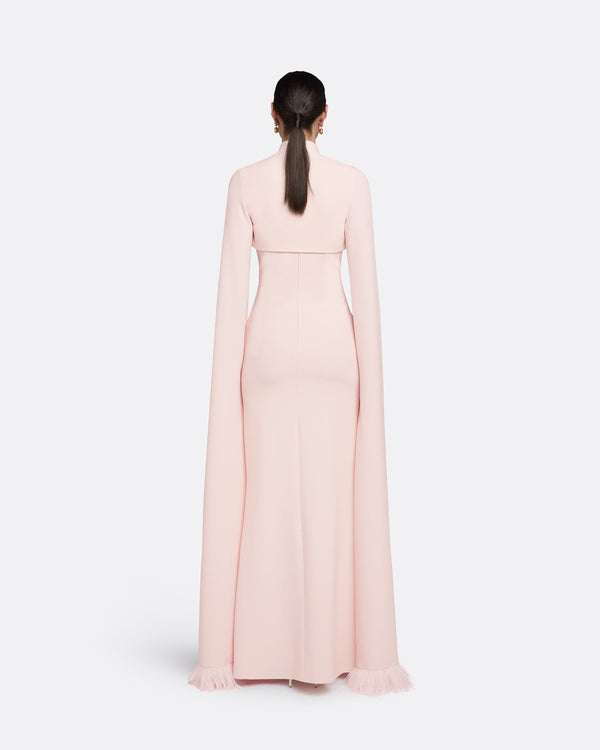 Safiyaa Amari Pale Pink Feather-Trimmed Bolero With Soshin Dress