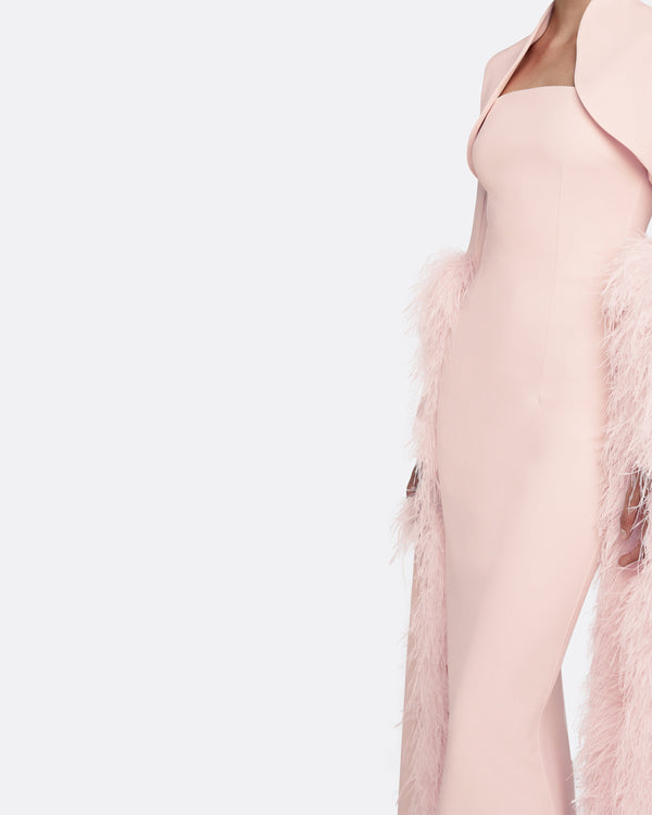 Safiyaa Amari Pale Pink Feather-Trimmed Bolero With Soshin Dress