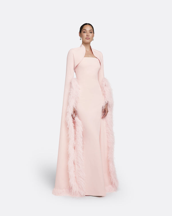 Safiyaa Amari Pale Pink Feather-Trimmed Bolero With Soshin Dress