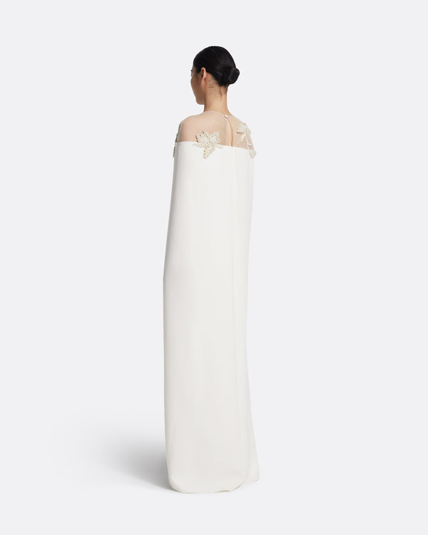 Safiyaa Ambere Long Dress In Ivory With Pearl Embroidery