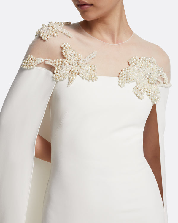 Safiyaa Ambere Long Dress In Ivory With Pearl Embroidery