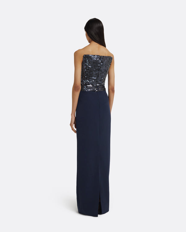 Safiyaa Amory Long Dress In Navy & Silver On Maritime Blue