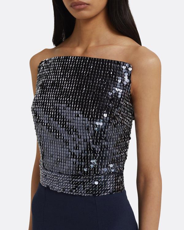 Safiyaa Amory Long Dress In Navy & Silver On Maritime Blue