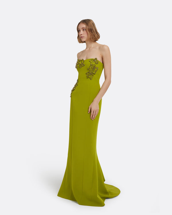 Safiyaa Angelina Long Dress In Woodbine With Embroidery
