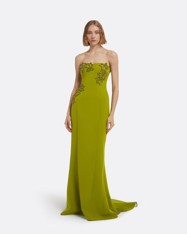 safiyaa Angelina Long Dress in Woodbine with Embroidery