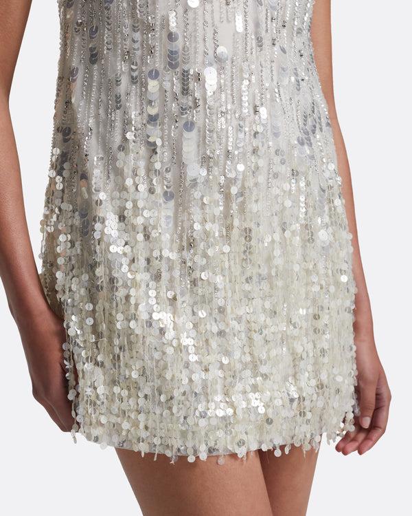 Safiyaa Ariana Short Dress In Ivory With Crystal Embellishment