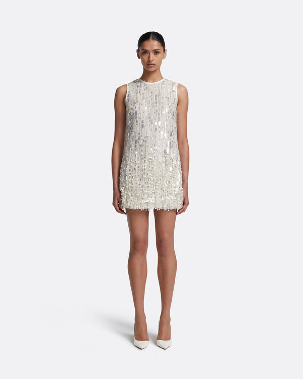 safiyaa Ariana Short Dress in Ivory with Crystal Embellishment