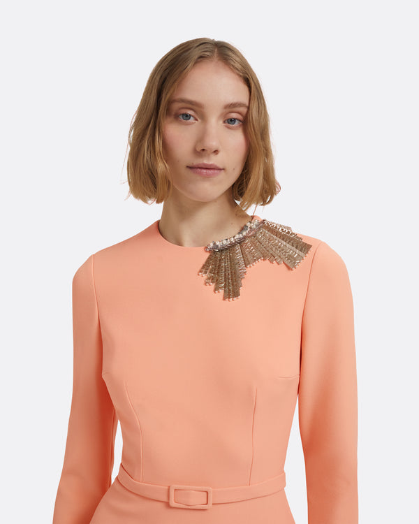 Safiyaa Aspen Long Dress In Apricot With Gunmetal Embellishment