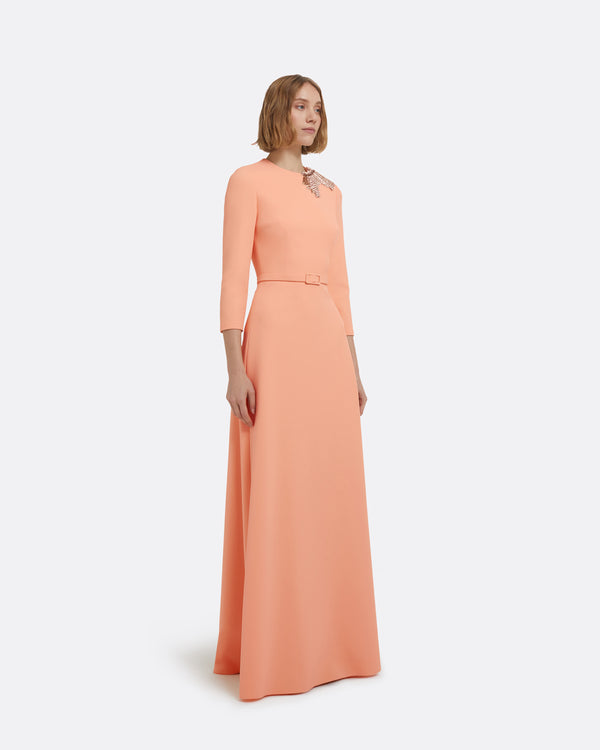 Safiyaa Aspen Long Dress In Apricot With Gunmetal Embellishment