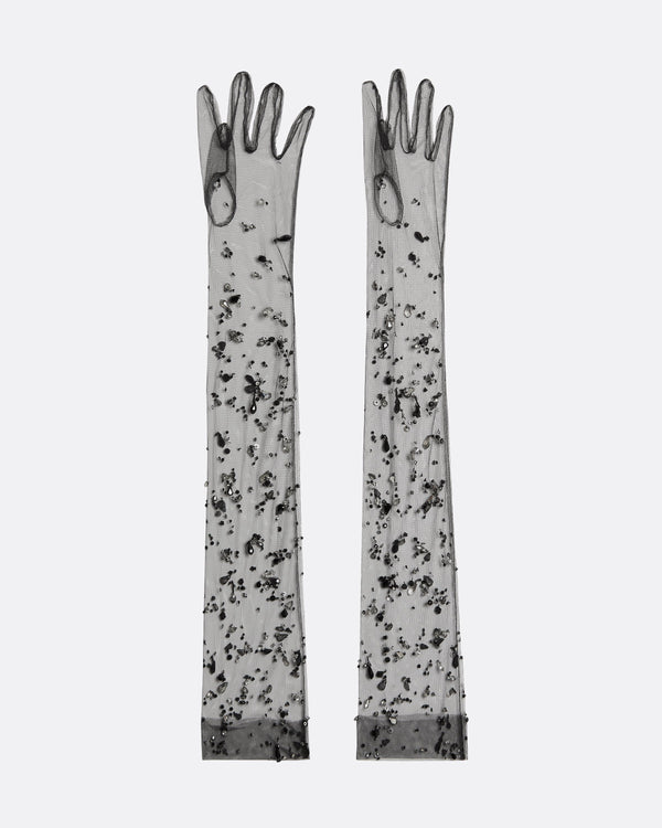 safiyaa Astin Black Cluster Drops Embroidered Gloves